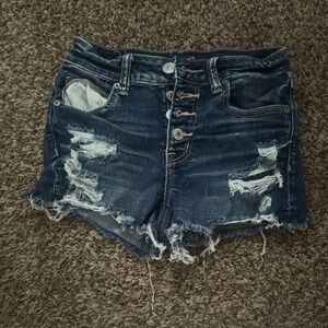 American Eagle Blue Jean Shorts Distressed High-Waisted